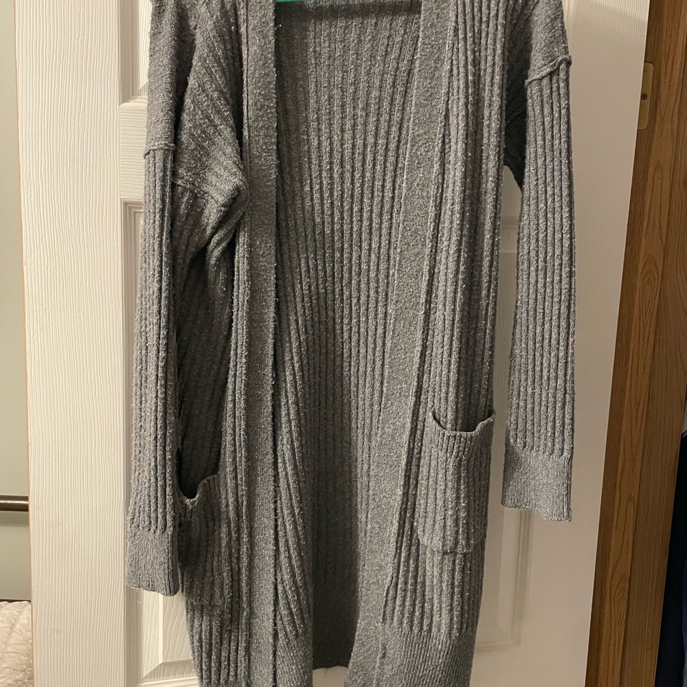Pink Rose Gray Duster Cardigan Size Medium